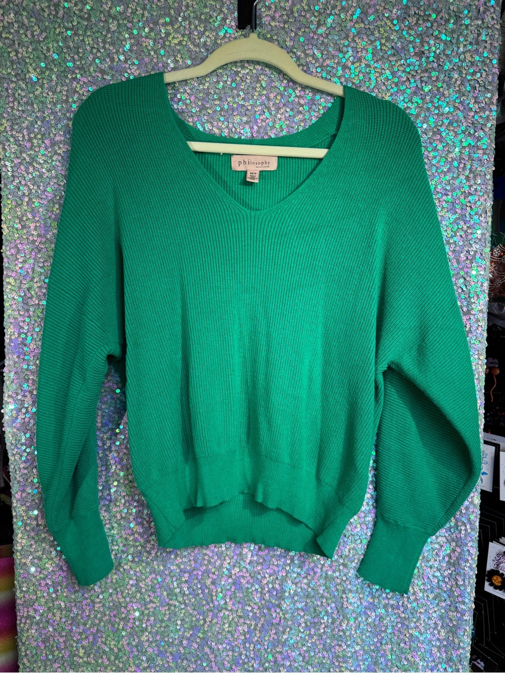 Philosophy Vibrant Green Ribbed V-Neck Sweater